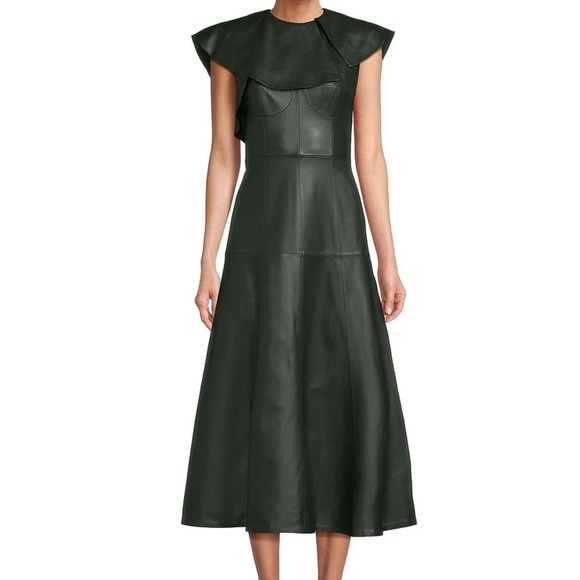NWT,STATEMENT PIECE,Jennifer Sumko Emi Leather Dress,Rich Green,(MSRP$459),Size0 - Picture 5 of 11